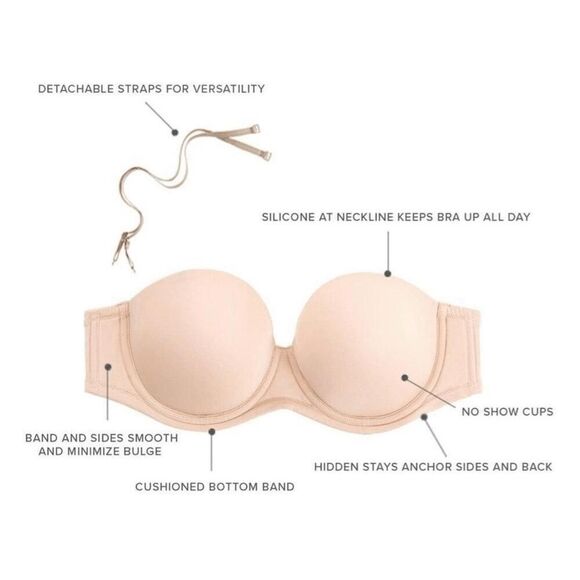 Wacoal 42D red carpet strapless underwire bra black convertible - Picture 6 of 7